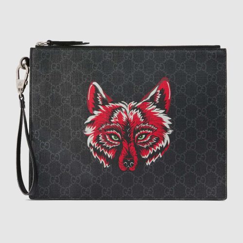 Gucci Bestiary pouch with wolf